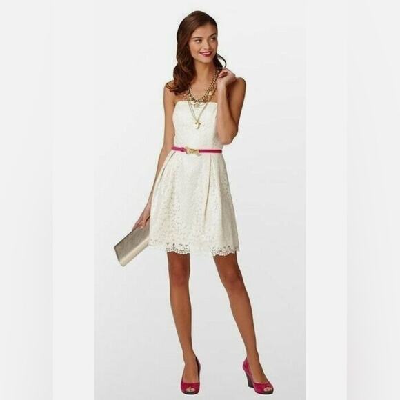Lilly Pulitzer Marielle Cameo White Race For This Lace Strapless Dress - Picture 2 of 12